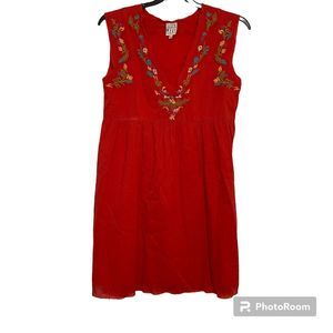 Sister Mary Women’s Embroidered Sleeveless A Line Mini Dress V Neck Red Size XS
